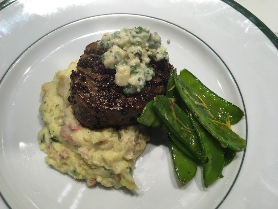 Pepper Crusted Filet Mignon with Blue Cheese-Chive Butter
